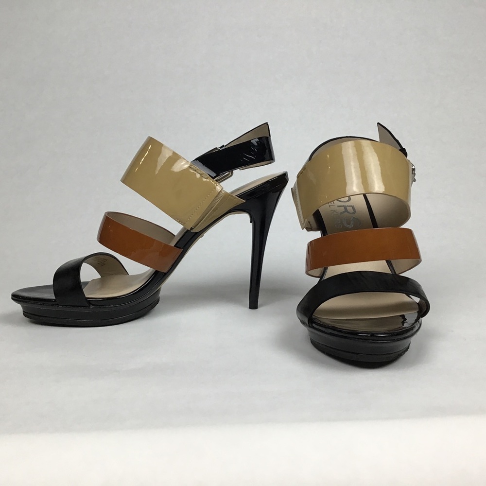 Michael Kors Patent Leather Strappy Sandals Color Block Neutral Tones Size 6